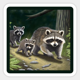 Racoon family Sticker